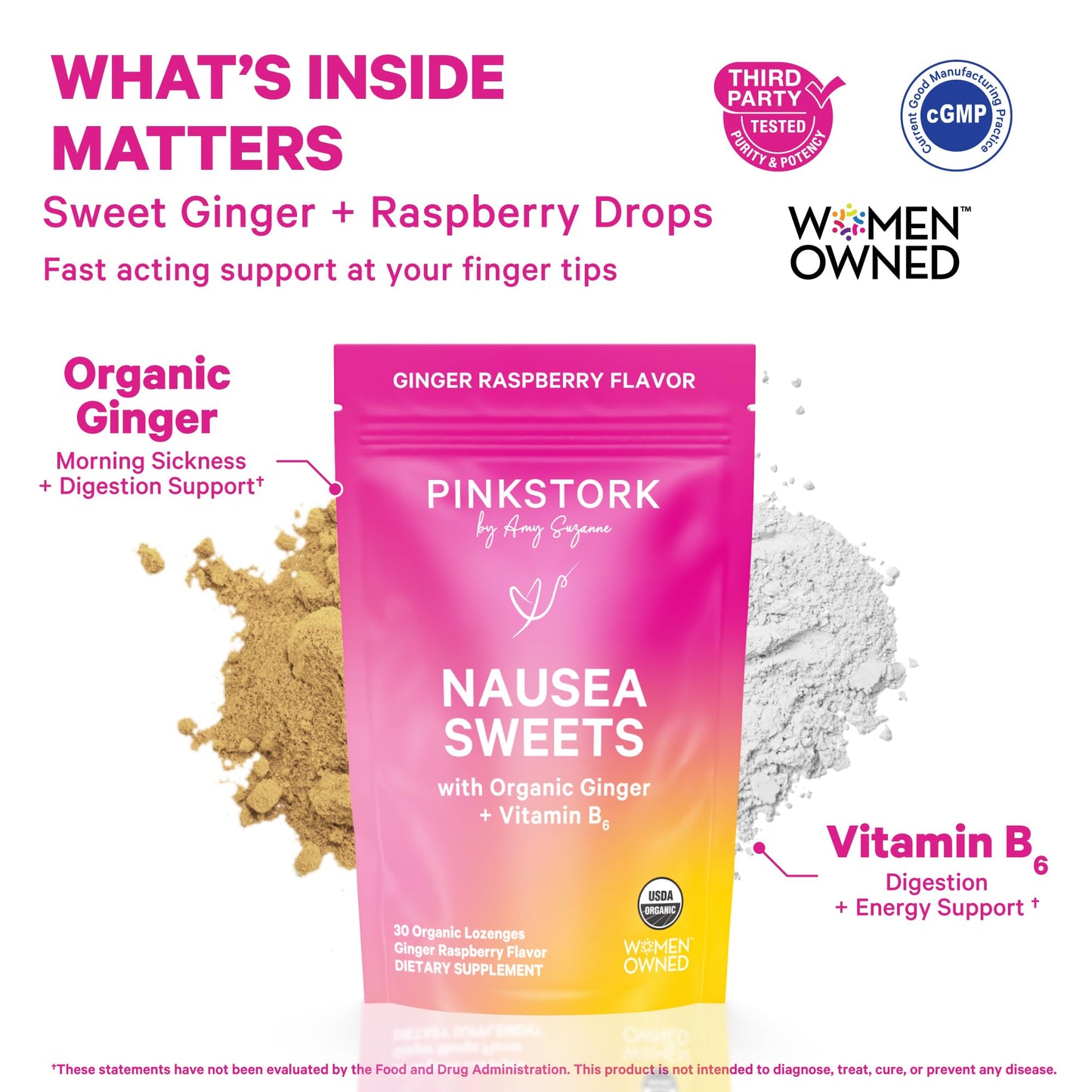 Pink Stork Organic Peppermint Sweets, Peppermint, 30 Candies | Morning Sickness Support, Motion Sickness Support, Added Vitamin B6, 1st Trimester Pregnancy Must Haves, Wrapped