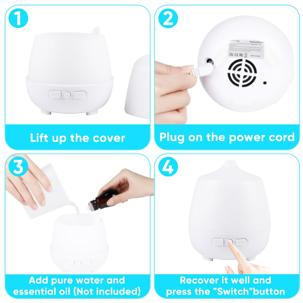 HAPPTWS 220Ml Essential Oil Diffuser - Diffusers for Essential Oils Aromatherapy Diffuser