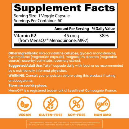 Doctor's Best Natural Vitamin K2 MK7 Supplement for Men & Women - Bone Health Support, 45 mcg Vitamin K-2 MK-7 Capsules with MenaQ7, Calcium Support, Non GMO, Vegan - 60 Veg Caps