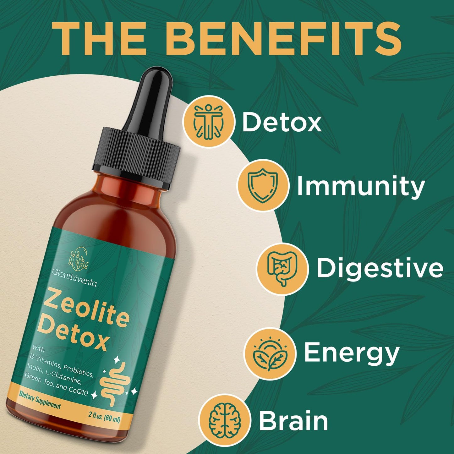 Zeolite Detox for Adults, Zeolite Liquid Drops with Vitamin B, Probiotic Blend - Energy, Gut, Focus - 2 Fl Oz (1 Bottle)