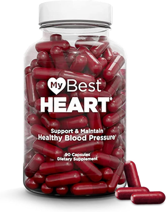 MyBestHeart Blood Pressure Support Supplement for Men & Women - 90 Capsules | Full Results in 60-90 Days - 8 US Patents - Cardiologist Developed - Red Spinach, Potassium Nitrates, Iron & Nitric Oxide