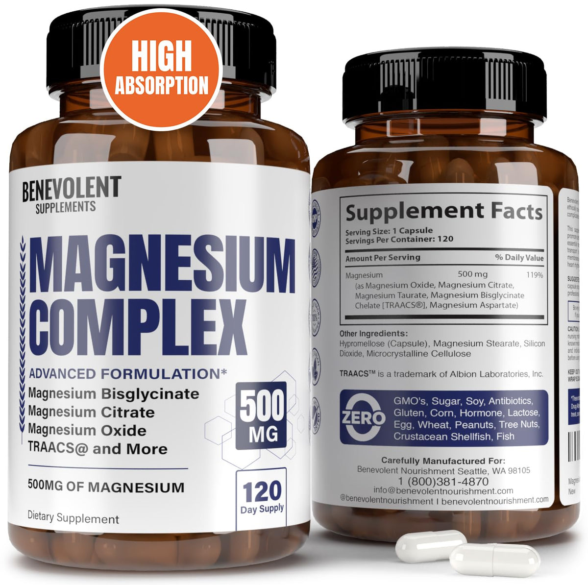 Magnesium Complex with 5 Best Forms - 4 Month Supply of 500mg Magnesium Glycinate