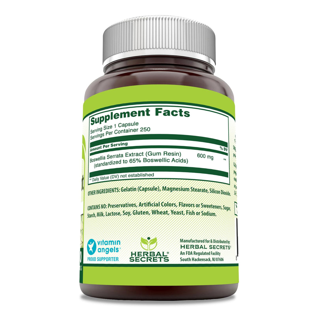 Herbal Secrets Boswellia Serrata Extract (65% Boswellic Acids) 600 mg 120 Capsules Supplement - Non-GMO - Gluten Free
