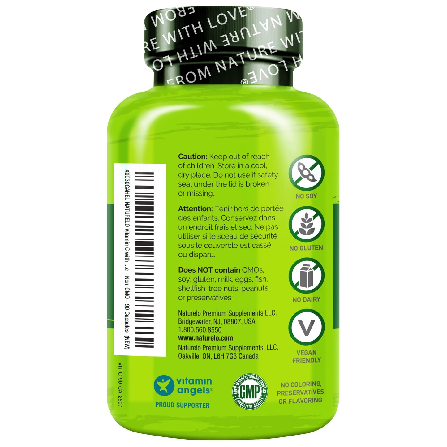 NATURELO Vitamin C with Organic Acerola Cherry Extract and Citrus Bioflavonoids - Vegan Supplement - Immune Support - 500 mg VIT C per Cap - Non-GMO - 90 Capsules