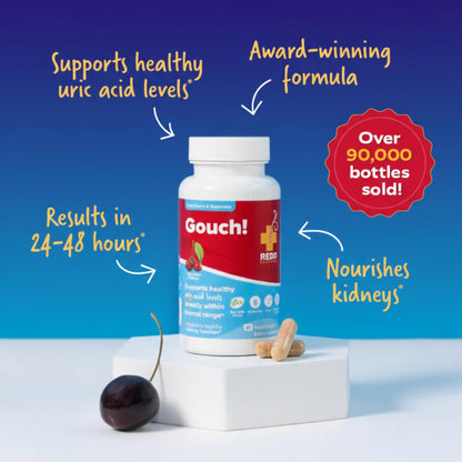 Redd Remedies Gouch! | Supplement for Joints, Uric Acid Levels, and Healthy Kidney Function | Tart Cherry, Ginger, Quercetin, & More | 60 Vegan Capsules