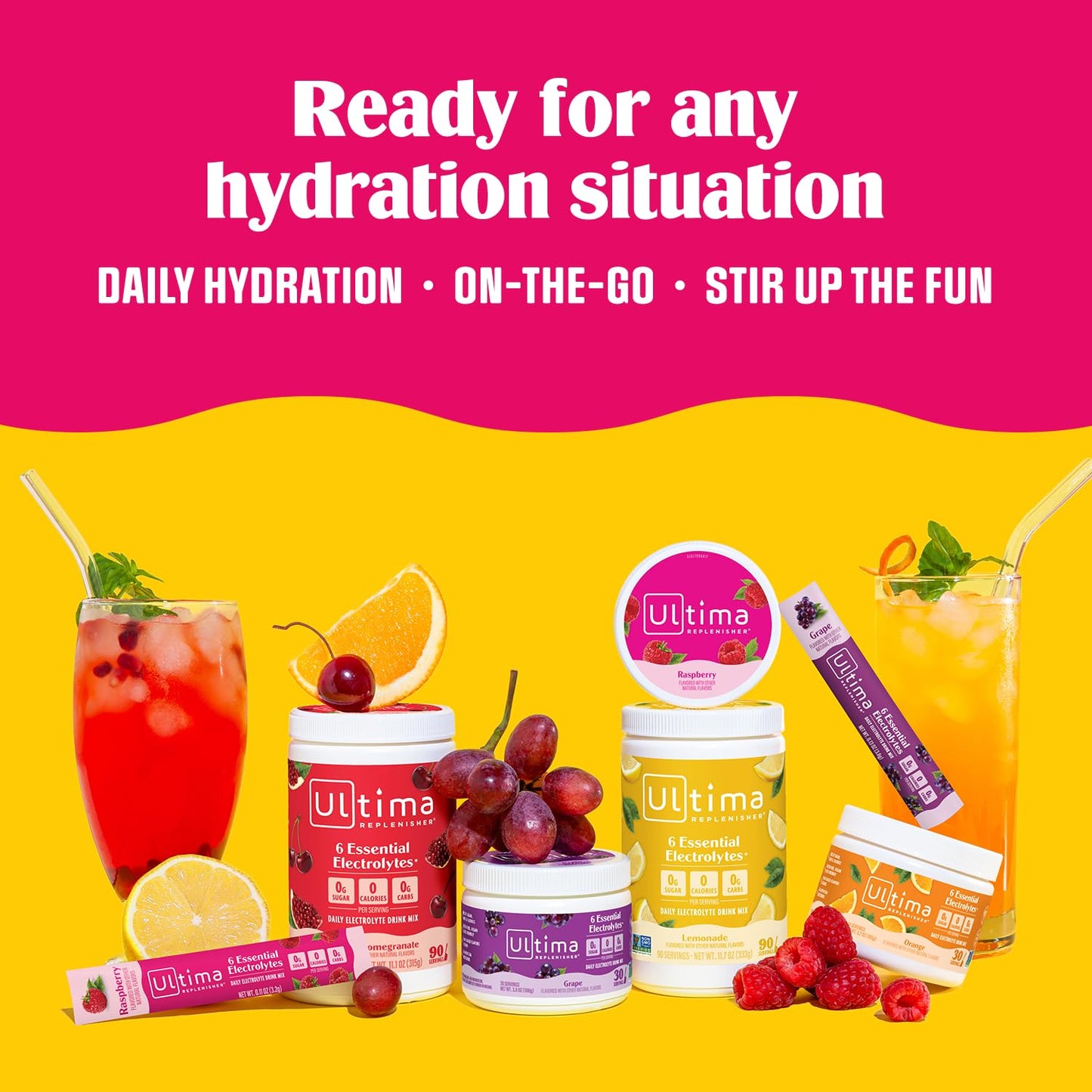 Ultima Replenisher Cherry Pomegranate Electrolyte Packets, 20 Stickpacks | Daily Zero Sugar Powder Hydration Packets with 6 Key Electrolytes & Minerals - Sugar Free, Plant Based & Keto Friendly