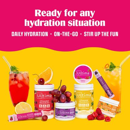 Ultima Replenisher Cherry Pomegranate Electrolyte Packets, 20 Stickpacks | Daily Zero Sugar Powder Hydration Packets with 6 Key Electrolytes & Minerals - Sugar Free, Plant Based & Keto Friendly