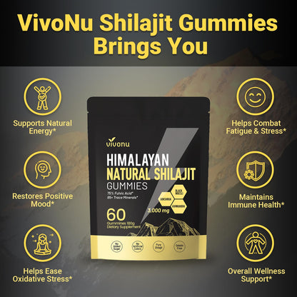 VivoNu Shilajit* Gummies,Pure Himalayan* micronutrient Supplement, Himalayan Premium Ingredient with Shilajit, Ashwagandha, Gokshura, Fulvic Acid & 85+ Trace Minerals I for Men & Women (4000MG/1 Bag)