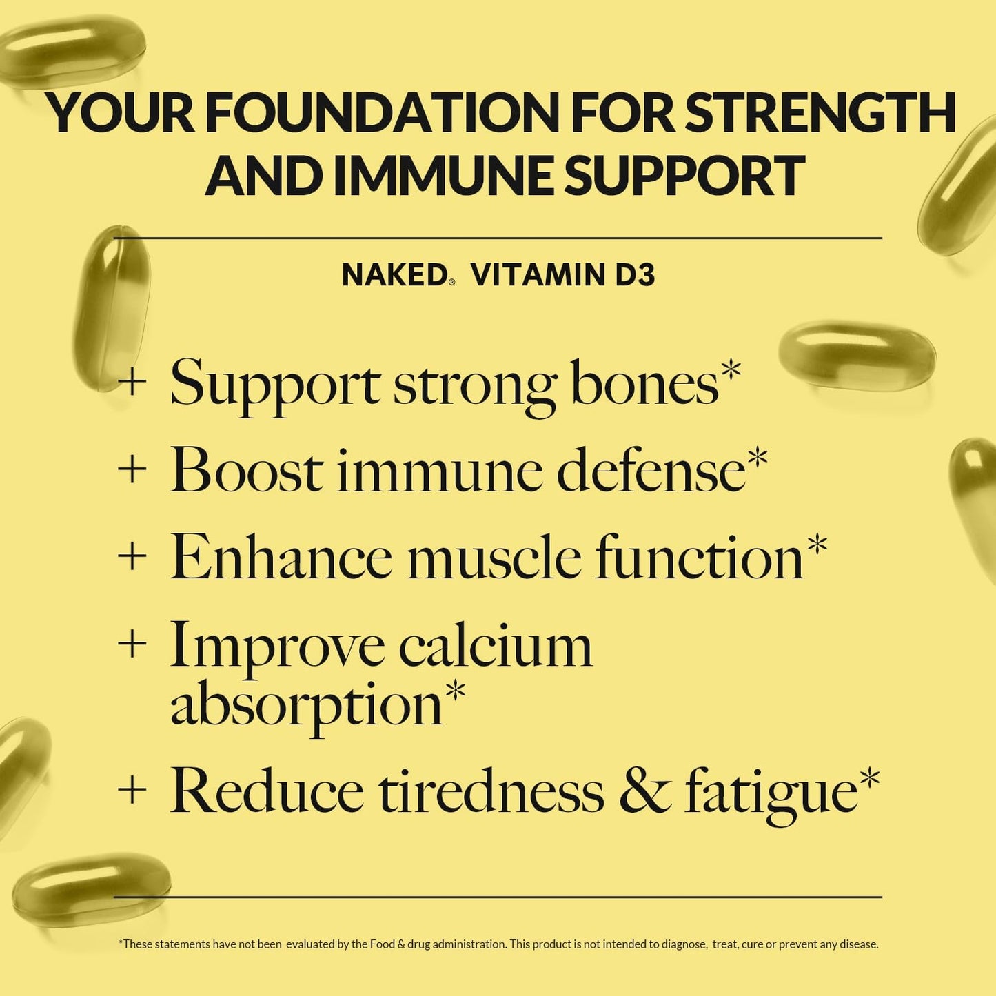 NAKED Vitamin D3 5000 IU – High Potency Vitamin D Supplement for Immune Support, Bone Strength, Muscle Function – 200 Vitamin D Softgels
