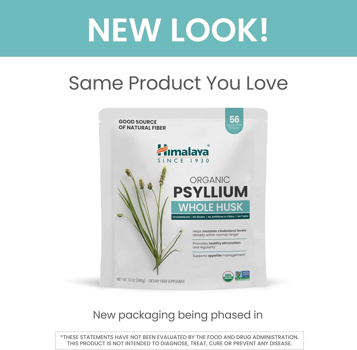 Himalaya Organic Psyllium Whole Husk Fiber Supplement,Unflavored,12 oz