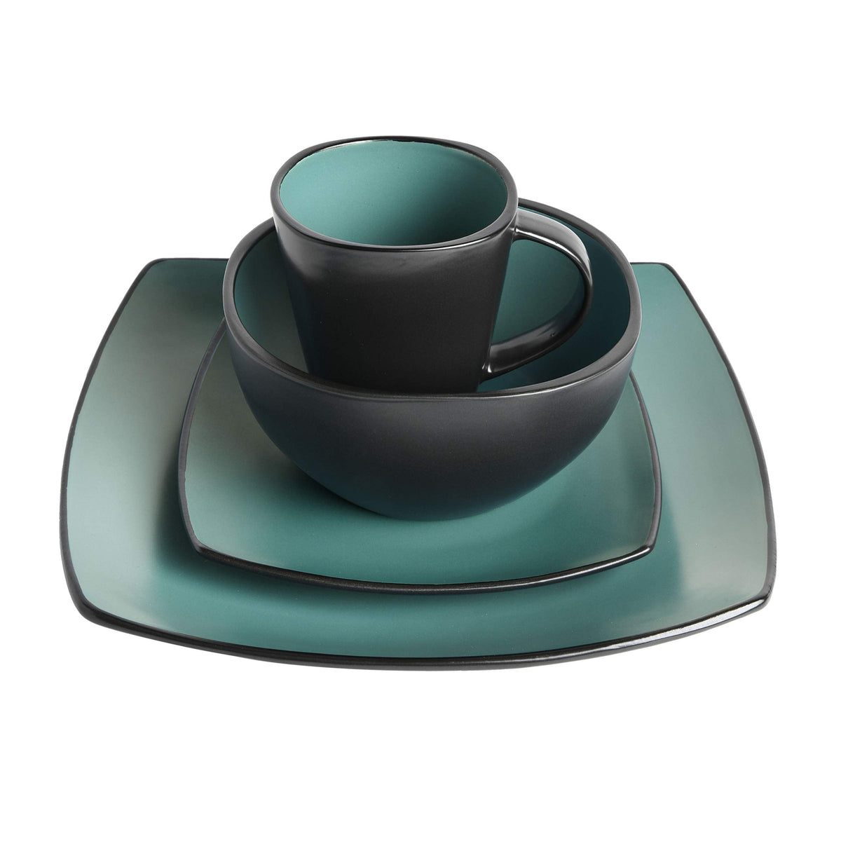 Gibson Soho Lounge Square Reactive Glaze Stoneware Dinnerware Set, Service for 4