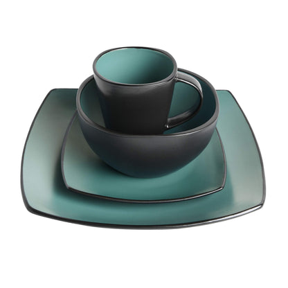 Gibson Soho Lounge Square Reactive Glaze Stoneware Dinnerware Set, Service for 4