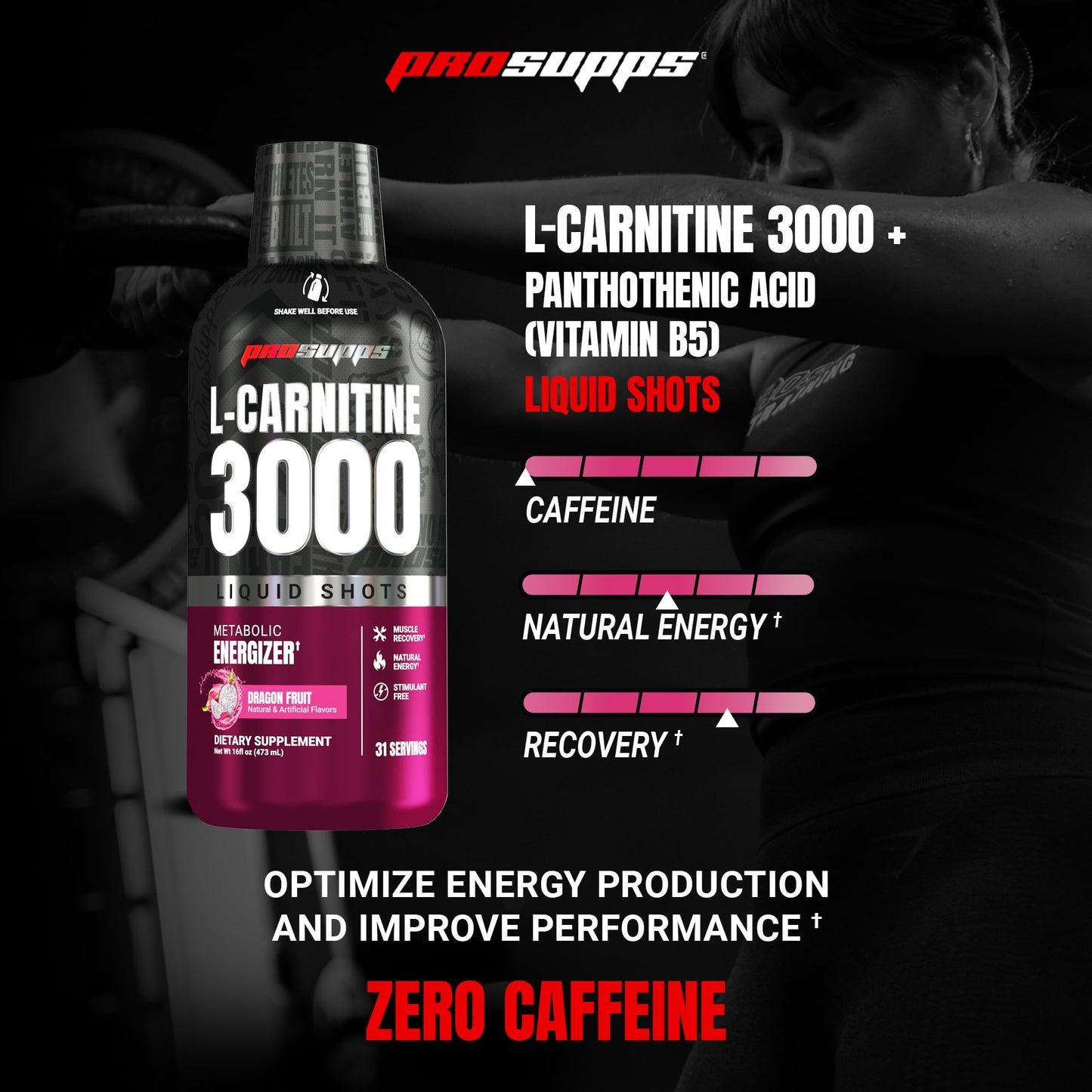 ProSupps L-Carnitine Liquid 3000, Stimulant-Free Liquid Shots for Men & Women - Clean Workout Drink for Energy, Performance & Muscle Recovery - No Sugar, No Carbs - 31 Servings, Berry