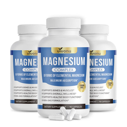 8 Magnesium Complex for Women, Maximum Absorption* 1000mg Formula – Supports Healthy Muscles, Bones, Nerves & Overall Body Functions, Premium Non-GMO Supplement, 90 Capsules