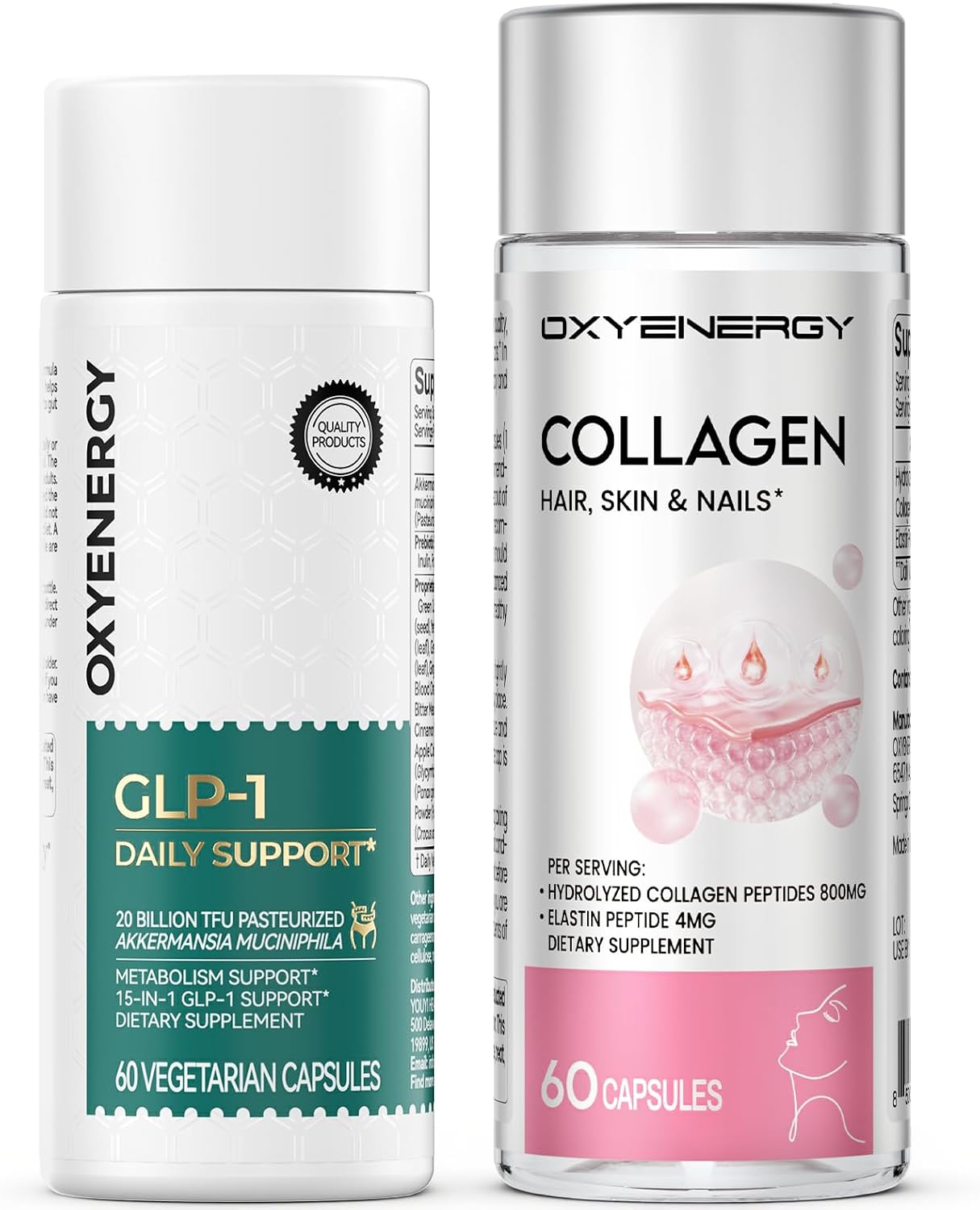 OxyEnergy GLP Supplement & Collagen Peptides Capsules for Women, 800mg Hydrolyzed Collagen