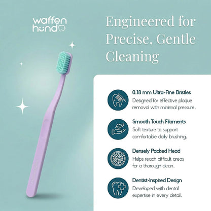 Toothbrush - Premium Soft Toothbrush with 0.18mm Ultra fine bristles. High Density Small Head Toothbrush for Daily Plaque Removal, Gentle Cleaning & Ergonomic Grip (Purple+Green)