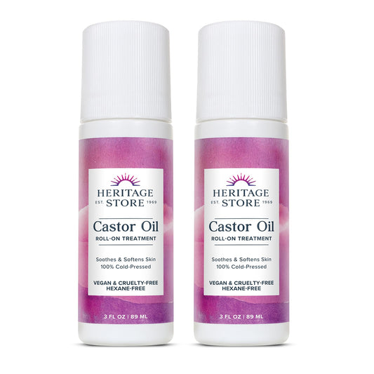 HERITAGE STORE Castor Oil Roll On Nourishing Treatment - Targeted Hydration for Skin Care, Hair Care, Quick and Easy Castor Oil Pack Wrap - Hexane Free, Vegan, Cruelty Free, 60-Day Guarantee, 3oz