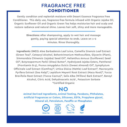 Desert Essence Fragrance Free Conditioner – Gentle, Paraben, Gluten & Cruelty-Free - Smooths & Softens Hair - No Oil Residue - For All Hair Types - 8 fl oz | B0017QSW92