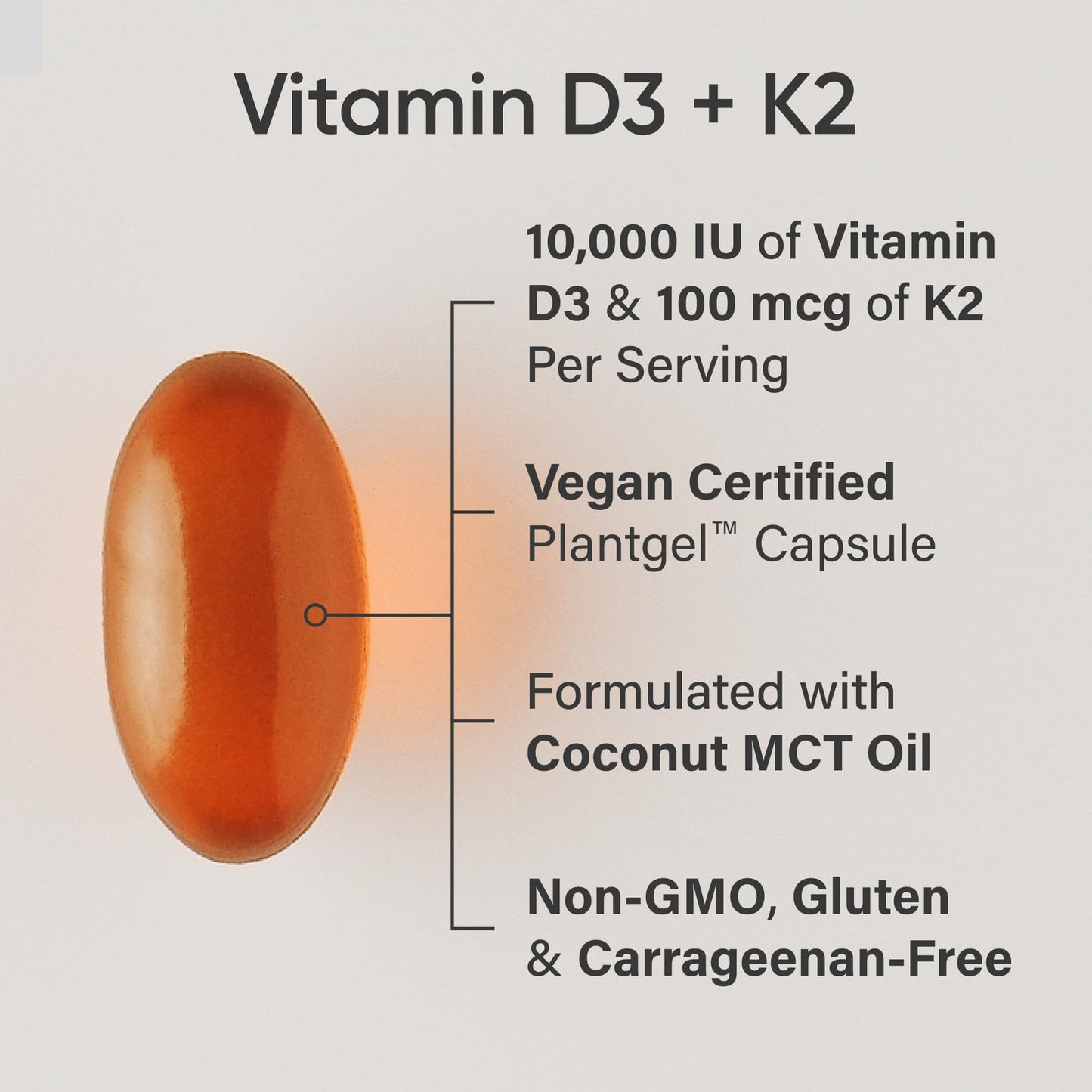 Sports Research® Vitamin D3 + K2 with 10,000iu of Plant-Based D3 & 100mcg of Vitamin K2 as MK-7 | Non-GMO Verified & Vegan Certified 60ct