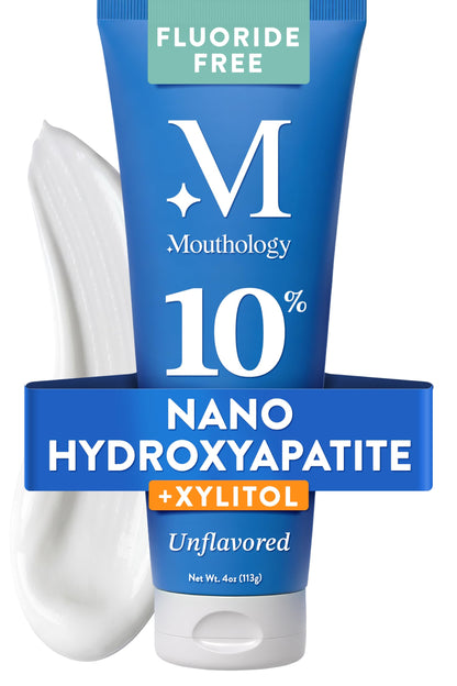 Mouthology 10% Nano Hydroxyapatite Toothpaste Fluoride Free, Whitening*, Rod Shaped nHA, Xylitol Toothpaste for Adults, Enamel Care*, Sensitive Teeth*, SLS Free, Mint 4oz (USA Made) Package May Vary