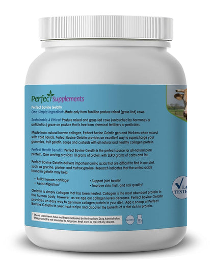 Perfect Bovine Gelatin 100% Grass Fed Beef Gelatin Powder (Cooked Collagen), Brazilian Pasture Raised ~ Large 23.3oz. 60 Serving Container ~ No Fillers, GMOs or Pesticides