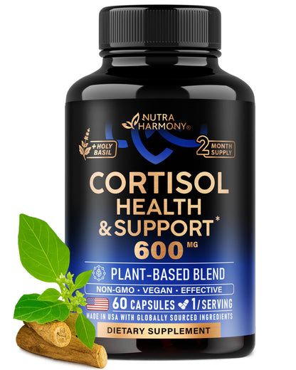 Cortisol Supplement for Women - Holy Basil | Ashwagandha | Rhodiola | L-Theanine - Plant-Based Hormone Balance - Mood, Focus & Sleep Support - Lab Tested - Vegan, Non-GMO - 60 Capsules for 2 Months