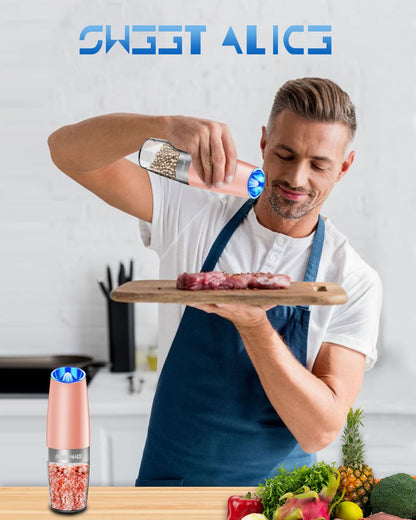 Gravity Electric Pepper and Salt Grinder Set, Adjustable Coarseness, Battery Powered
