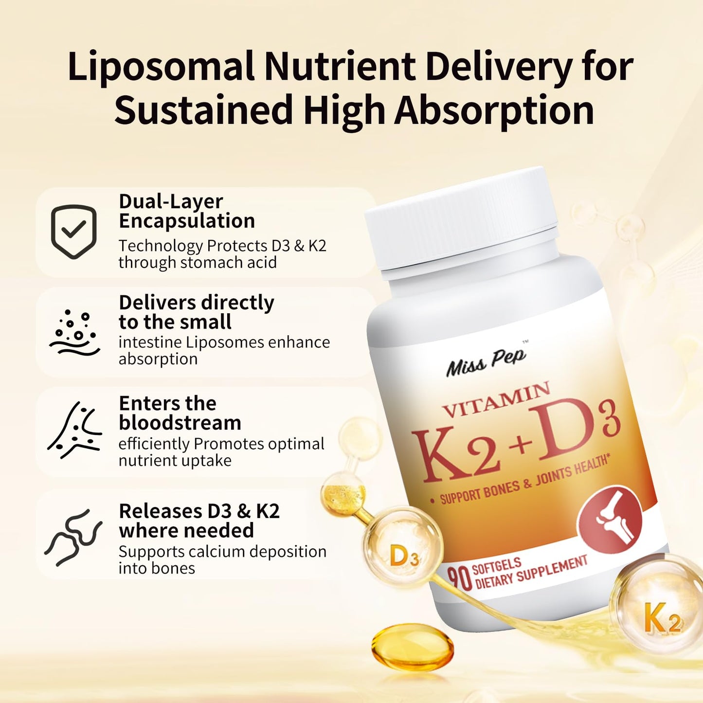 Vitamin D3 & K2 Vitamin Supplement for Men & Women,Vegan-Friendly 5000 Iu D3 and 100 Mcg K2 (Mk-7) Immune, and Overall Health -90 Softgels