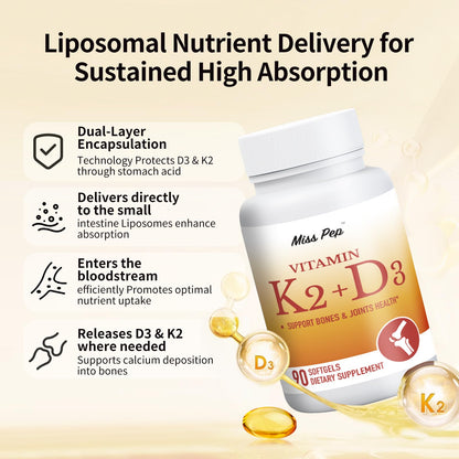Vitamin D3 & K2 Vitamin Supplement for Men & Women,Vegan-Friendly 5000 Iu D3 and 100 Mcg K2 (Mk-7) Immune, and Overall Health -90 Softgels
