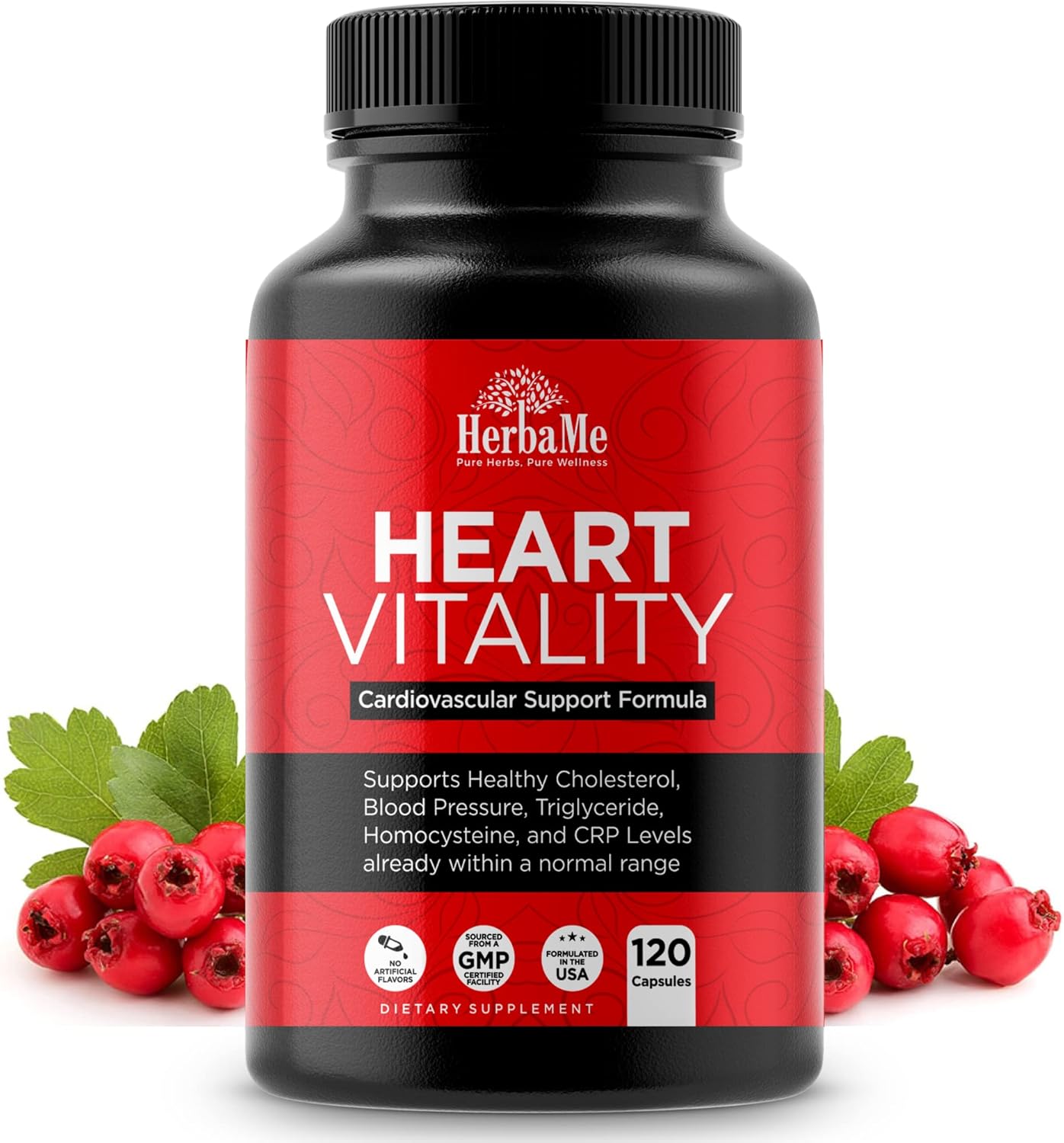 HerbaMe Heart Support Supplement for Men & Women, Daily Heart Wellness & Circulation Support, Supports Cardiovascular Wellness & Vascular Function with L-Arginine, Citrulline & CoQ10, 120 Capsules