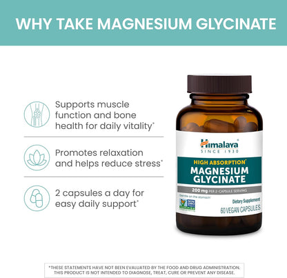 Himalaya Magnesium Glycinate, High Absorption, 200 mg, 60 Vegan Capsules,