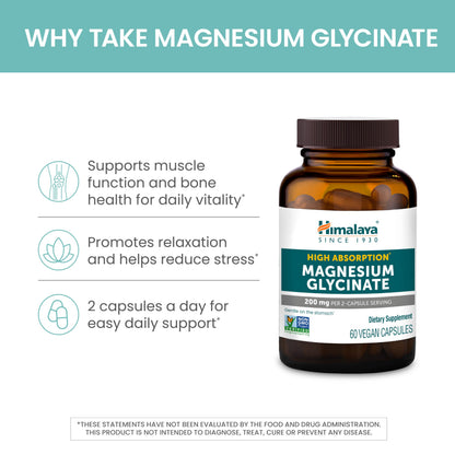 Himalaya Magnesium Glycinate, High Absorption, 200 mg, 60 Vegan Capsules,