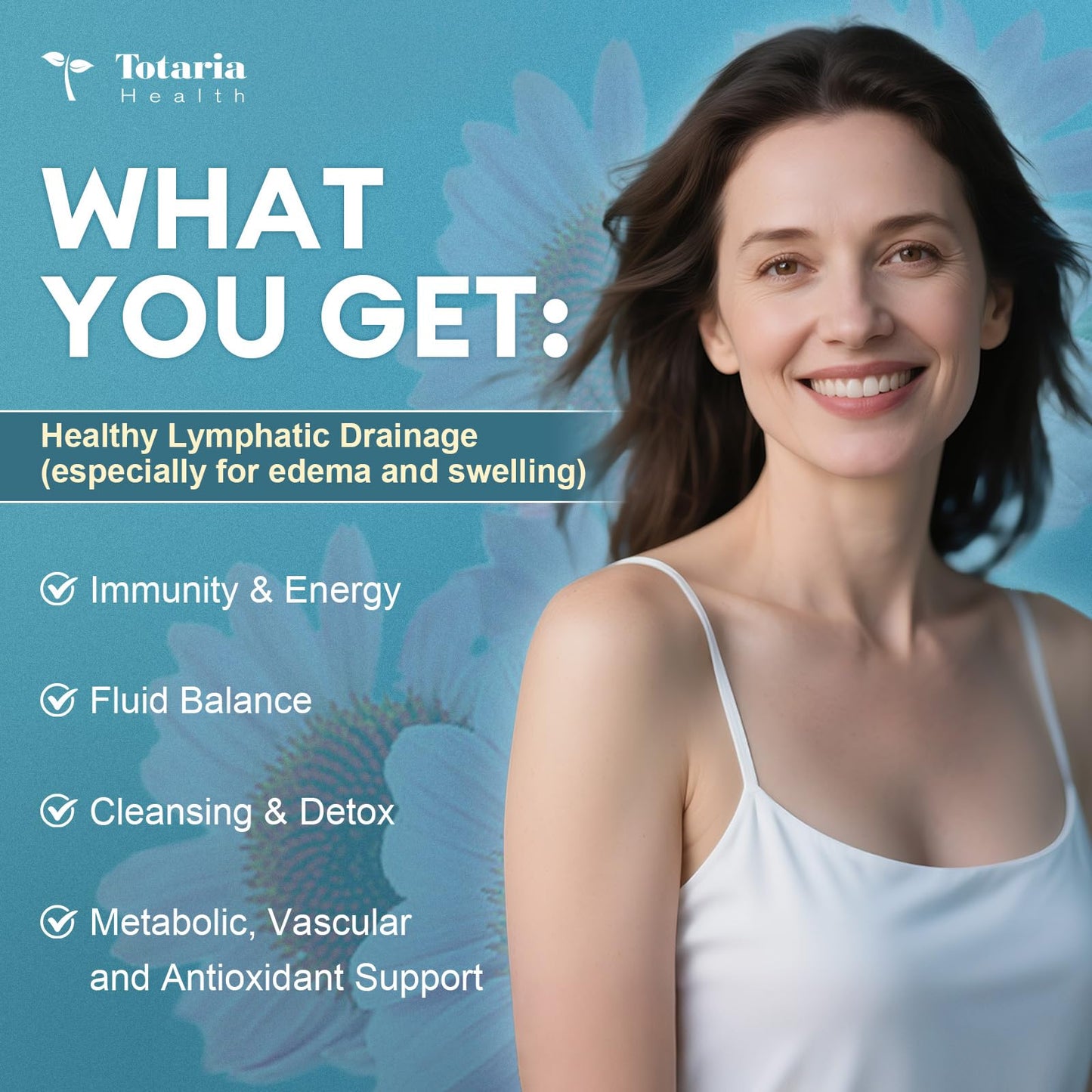 Totaria Lymphatic Drainage - Reduce Lymph Swelling with Echinacea, Dandelion, Burdock, Bromelain, Vitamin C, Zinc, Selenium, Proprietary Herbal Blend, Lymph MD System Support, 120 Counts