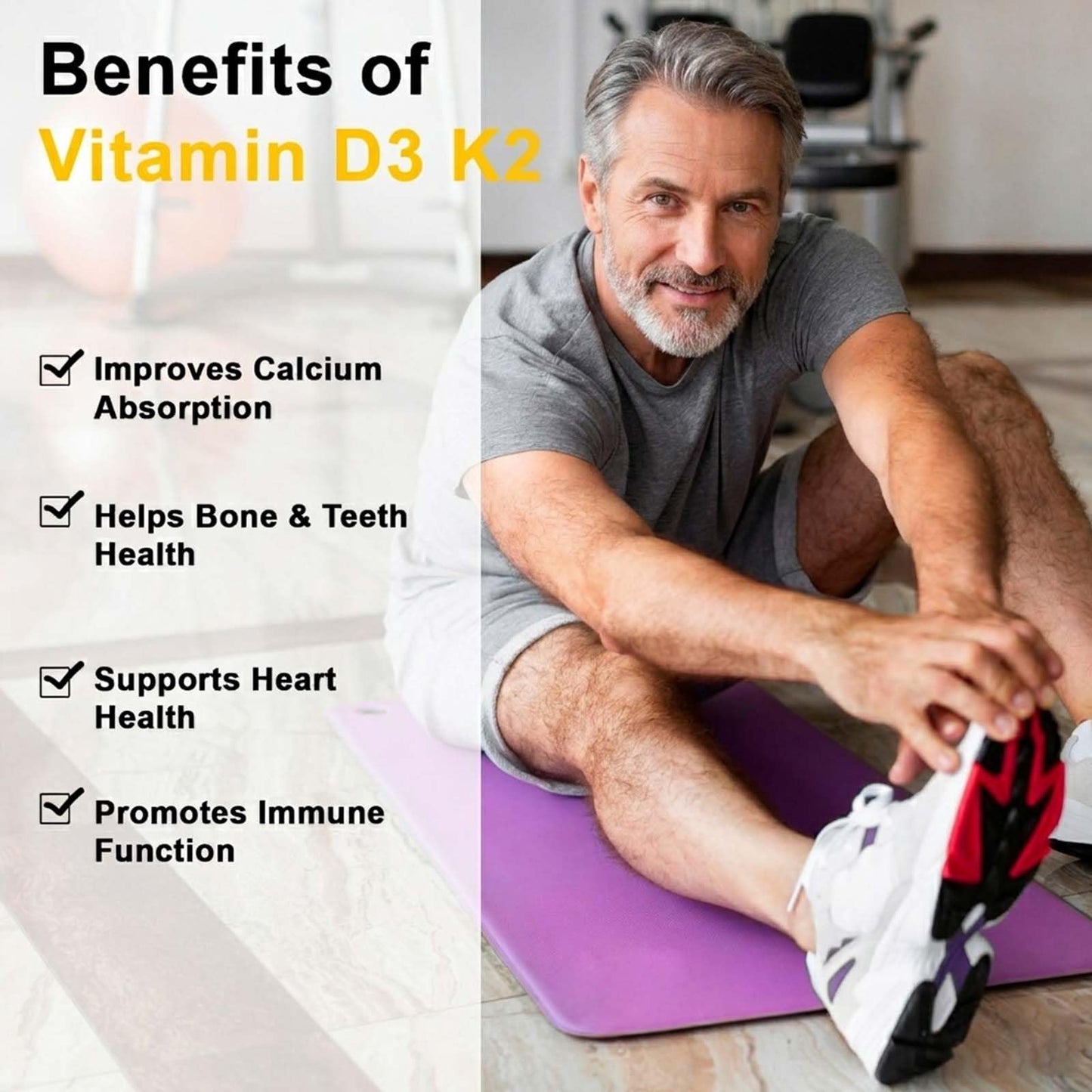 Noavfun Vitamin D3 K2 10000 IU Supplement with Coconut Oil, 90 Softgels - High Potency VIT D3 250mcg & K2 MK7 200mcg - Supports Bone, Teeth & Calcium Absorption