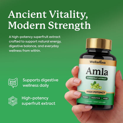 Amla Capsules 1000mg - Amla Superfruit Extract - 60 Capsules | from Indian Gooseberry (Amalaki), Ayurvedic Supplement, Antioxidant, Energy & Digestive Support - 60 Capsules