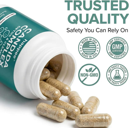 Happee Candida Complex Supplement – Candida Cleanse for Overgrowth Support – Caprylic Acid, Oregano & Probiotics for Yeast Balance, Gut & Immune Support – 60 Caps