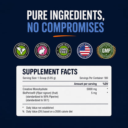 Approved Science Creatine Monohydrate Powder – with BioPerine – Supports Strength, Lean Muscle & Recovery – 5 g Per Serving – Unflavored Creatine Powder – Non-GMO, Vegan – 60 Servings