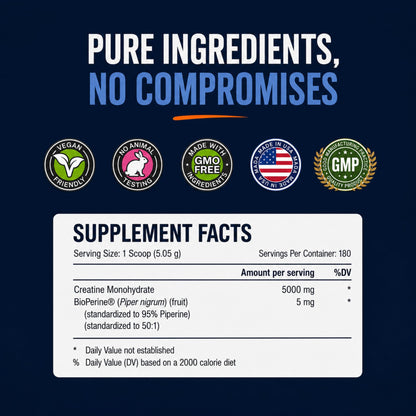 Approved Science Creatine Monohydrate Powder – with BioPerine – Supports Strength, Lean Muscle & Recovery – 5 g Per Serving – Unflavored Creatine Powder – Non-GMO, Vegan – 60 Servings