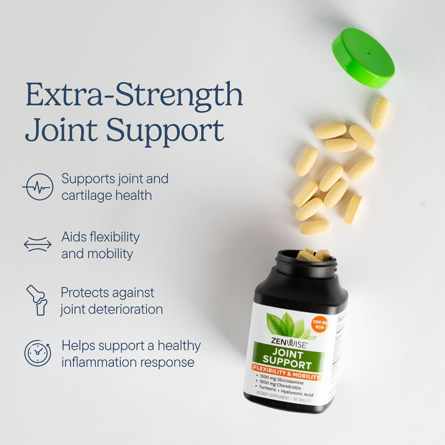 Zenwise Health Joint Support Supplement with Glucosamine Chondroitin MSM, Curcumin & Sulfate - Joint Health for Women & Men - Mobility & Flexibility Support for Knee, Cartilage & Bone - 180 Count | Tablets, 1500mg Glucosamine, 1200mg Chondroitin, 1000mg M