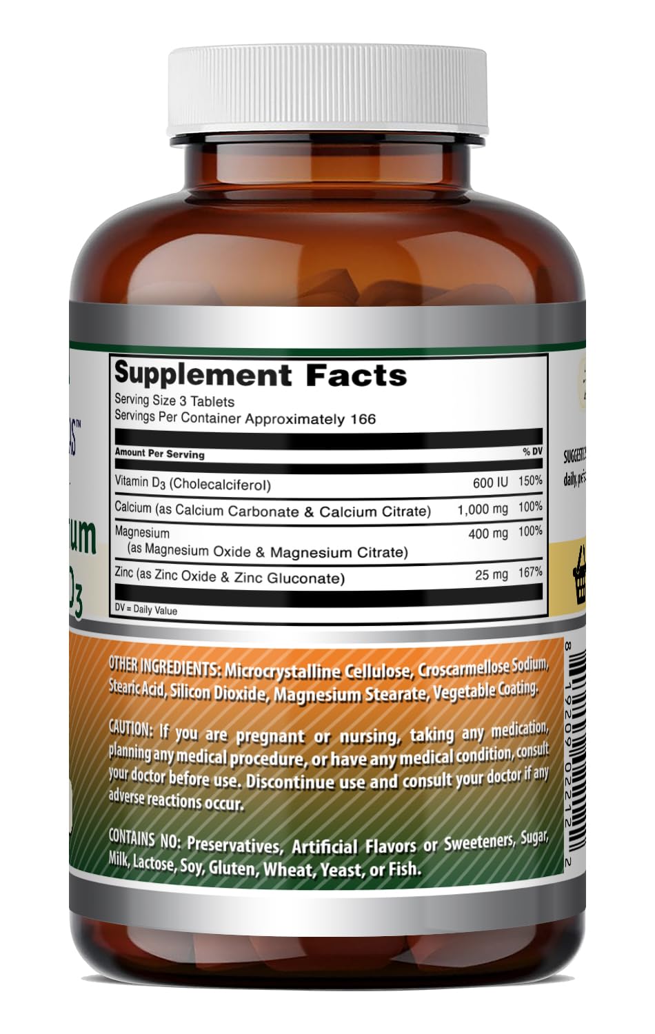 Amazing Formulas Calcium Magnesium Zinc D3-300 Tablets Per Bottle Supplement (Calcium 1000mg - Magnesium 400mg - Zinc 25mg Plus Vitamin D3 600 IU - Per Serving of 3 Tablets)