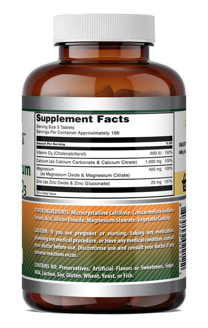Amazing Formulas Calcium Magnesium Zinc D3-300 Tablets Per Bottle Supplement (Calcium 1000mg - Magnesium 400mg - Zinc 25mg Plus Vitamin D3 600 IU - Per Serving of 3 Tablets)