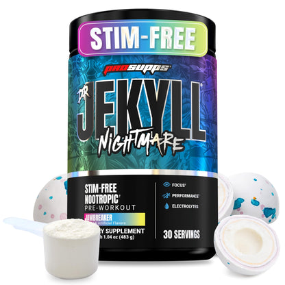 ProSupps Dr. Jekyll Nightmare Pre Workout Powder with Nootropics – Stim-Free Preworkout Supports Focus & Performance – Caffeine-Free Gym & Fitness Supplements (Jawbreaker, 30 servings)