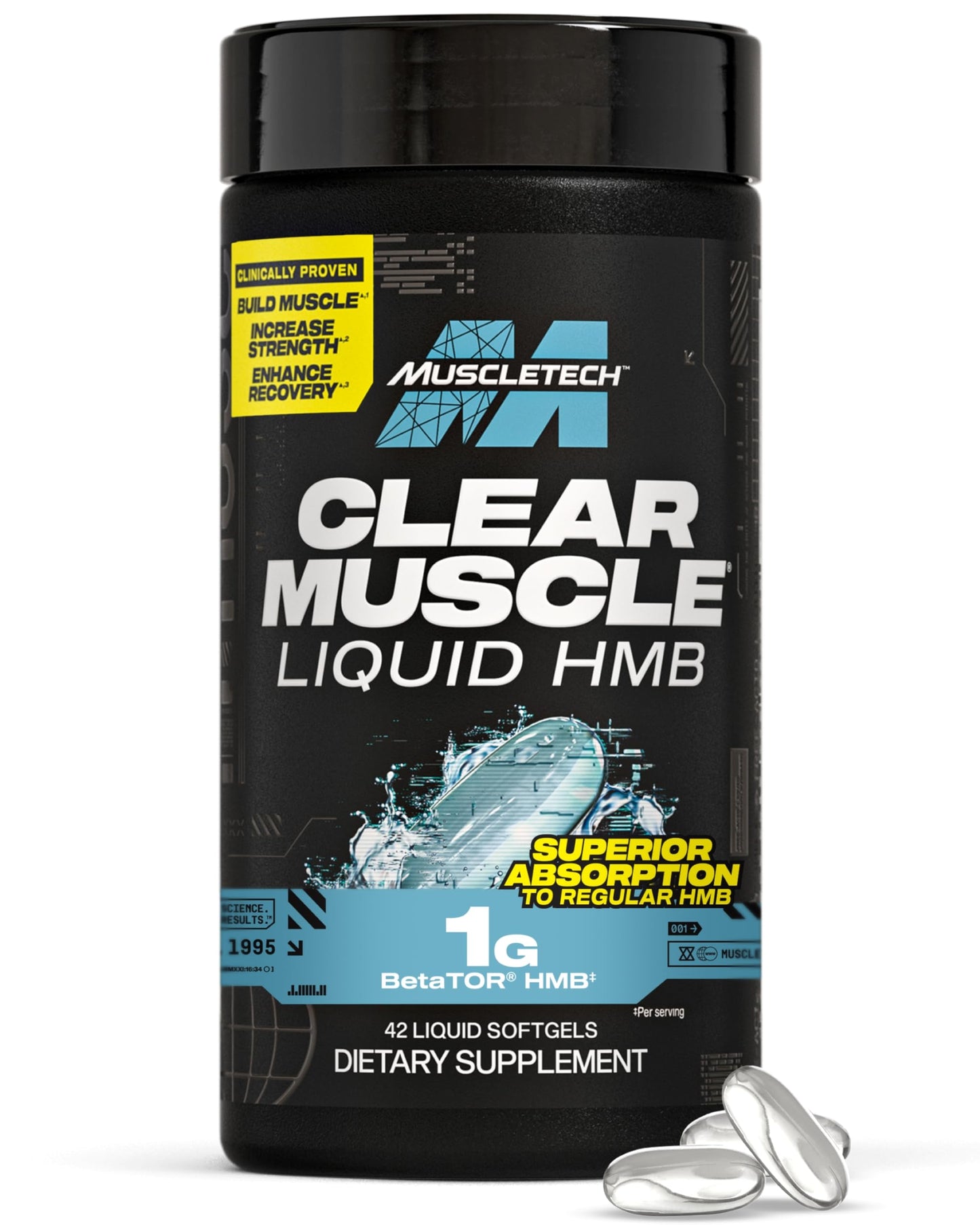 Muscletech HMB Supplements 1000mg, Clear Muscle (42 Liquid Softgels) - Highest Grade HMB for Lean Muscle & Recovery-HMB Free Acid Muscle Supplement-Help Decrease Muscle Breakdown - Packaging May Vary