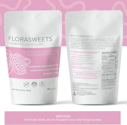Florasweets Probiotic Chocolates | Gut Health | Chocolate for Weight Management | Metabolism Support | Sugar-Free Chocolate 3-Pack (90 Squares)