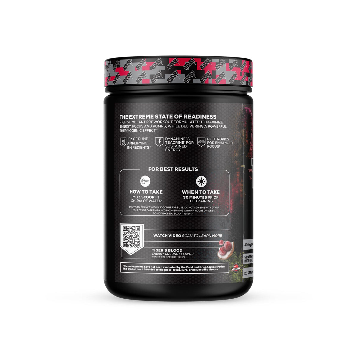 REDCON1 Total War Black Ops Extreme Preworkout Powder, Tigers Blood, High Stimulant