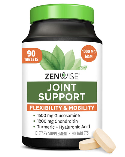 Zenwise Health Joint Support Supplement with Glucosamine Chondroitin MSM, Curcumin & Sulfate - Joint Health for Women & Men - Mobility & Flexibility Support for Knee, Cartilage & Bone - 180 Count | Tablets, 1500mg Glucosamine, 1200mg Chondroitin, 1000mg M