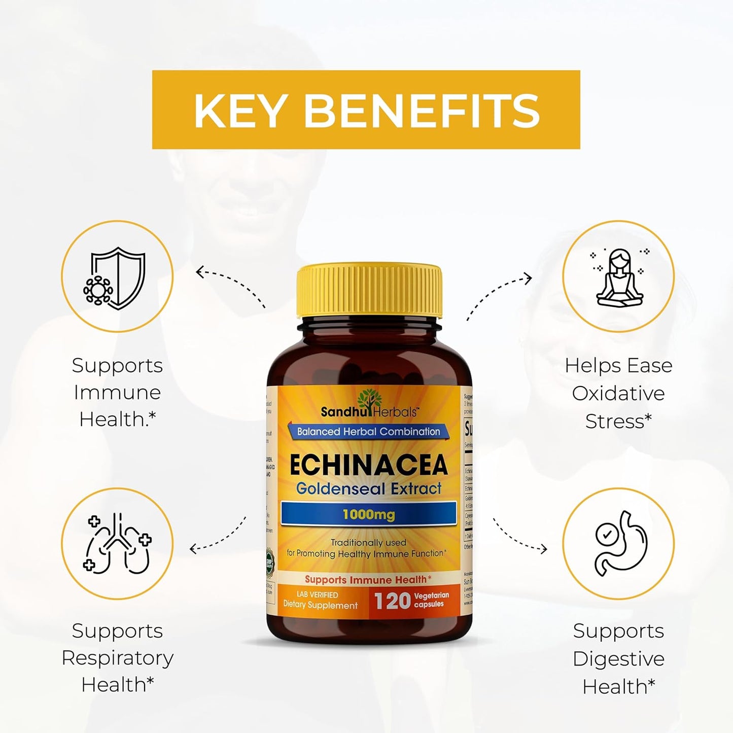 Echinacea Goldenseal 1000 Mg 120 Capsules | Immune System Support Respiratory Response Inflammatory Response Supplement
