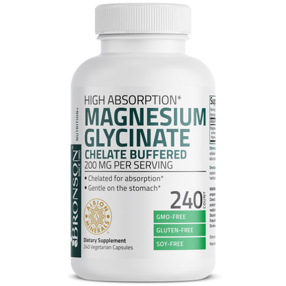 Bronson Magnesium Glycinate 200 MG Chelated High Absorption, 60 Capsules | Stress Relief, Sleep, Heart Health, Nerves, Muscles, and Metabolism Support, Vegetarian, Non-GMO, Gluten Free, Soy Free