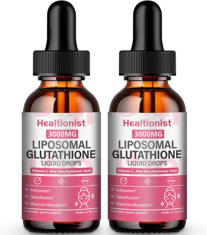 2 Pack 3000mg Liposomal Glutathione Liquid Drops with Vitamin C, 98% Absorption, Glutathione Liposomal Supplement, Powerful Antioxidant Complex for Immune System, Liver, 4 Fl Oz per Bottle