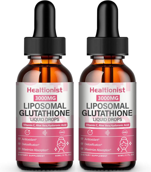 2 Pack 3000mg Liposomal Glutathione Liquid Drops with Vitamin C, 98% Absorption, Glutathione Liposomal Supplement, Powerful Antioxidant Complex for Immune System, Liver, 4 Fl Oz per Bottle